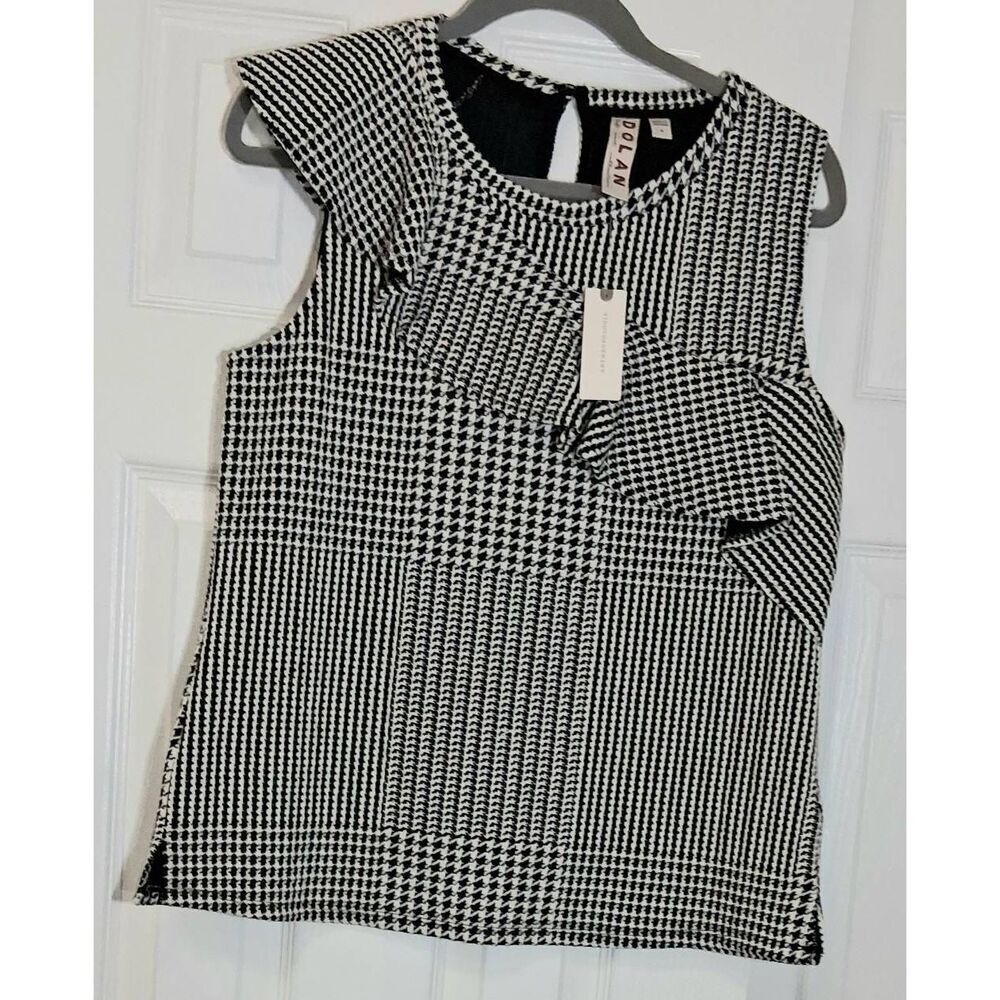 Dolan Anthropologie womens medium black white ruffle top stretch textured